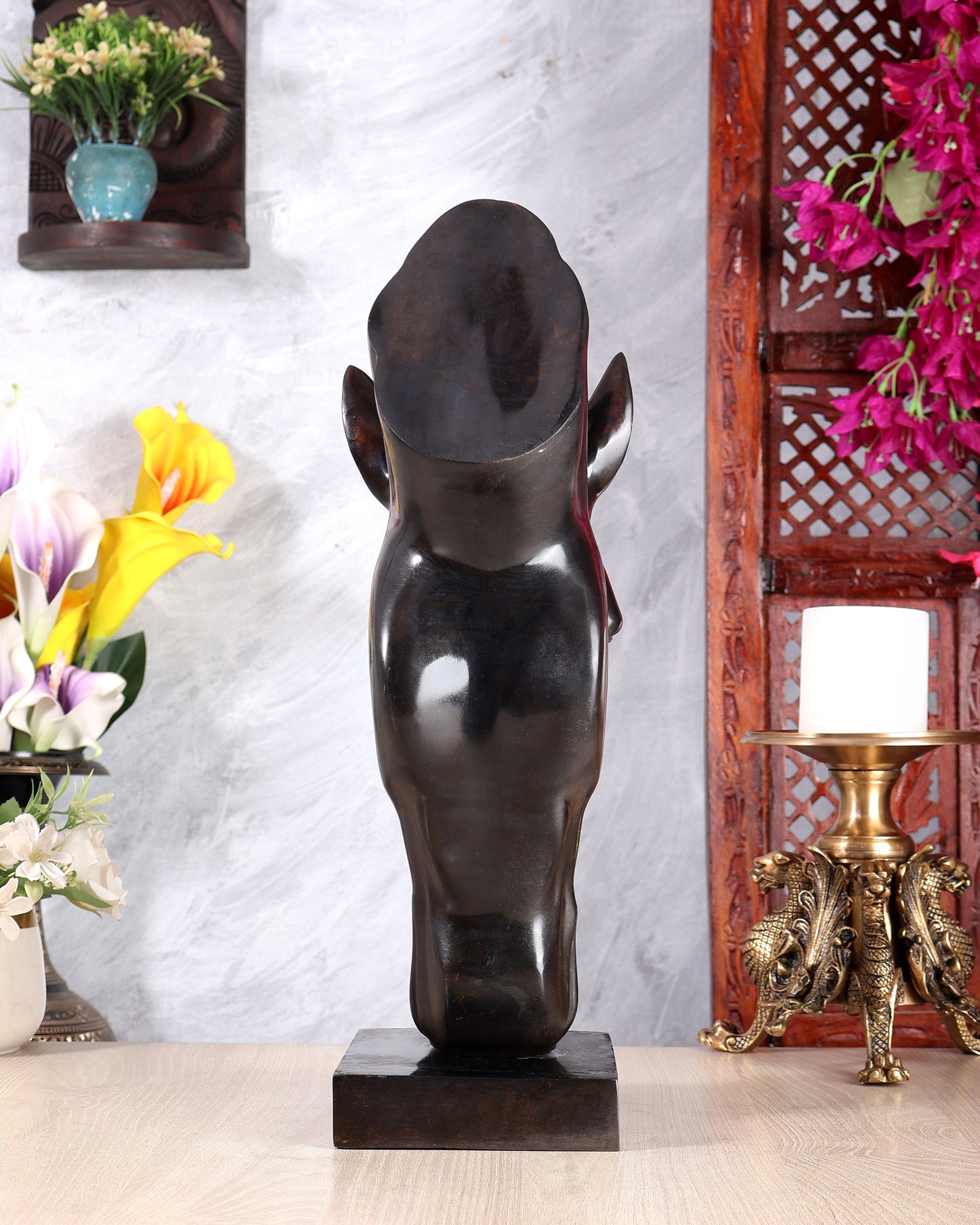 Brass Unique Black Horse Face Décor Artefact – Modern Handcrafted Statement Sculpture 17.5 inch
