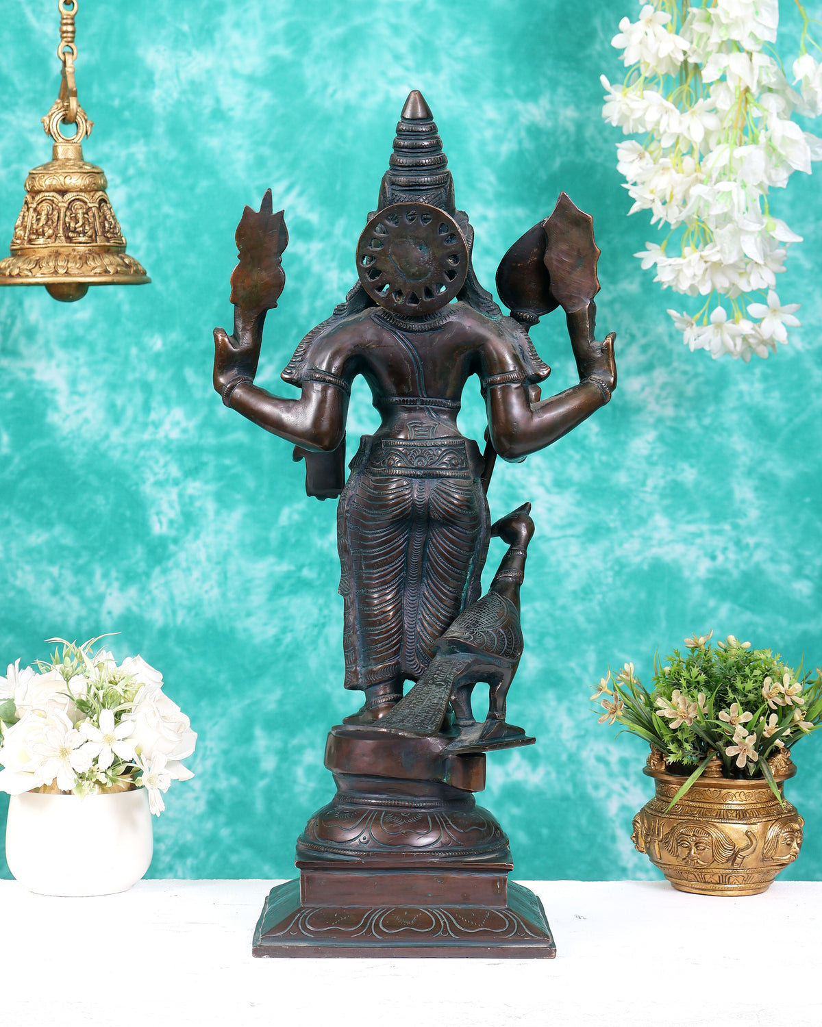 Pure Brass Lord Murugan Statue with Vel – Bronze Tone 21"
