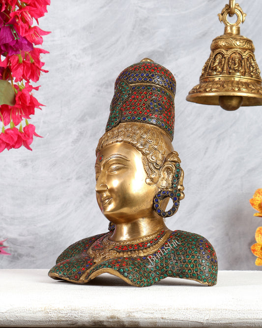 Brass Parvati face Bust table accent 12" stonework