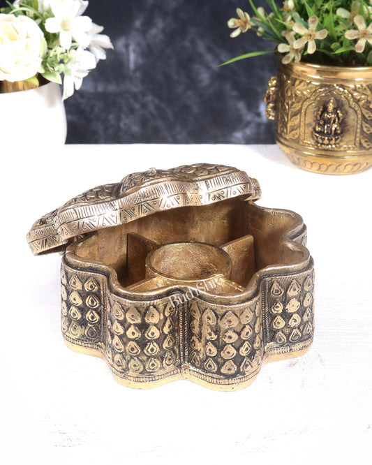 Beautiful Brass Multipurpose Masala, Jewellery, Treasure Box 8.5 inch
