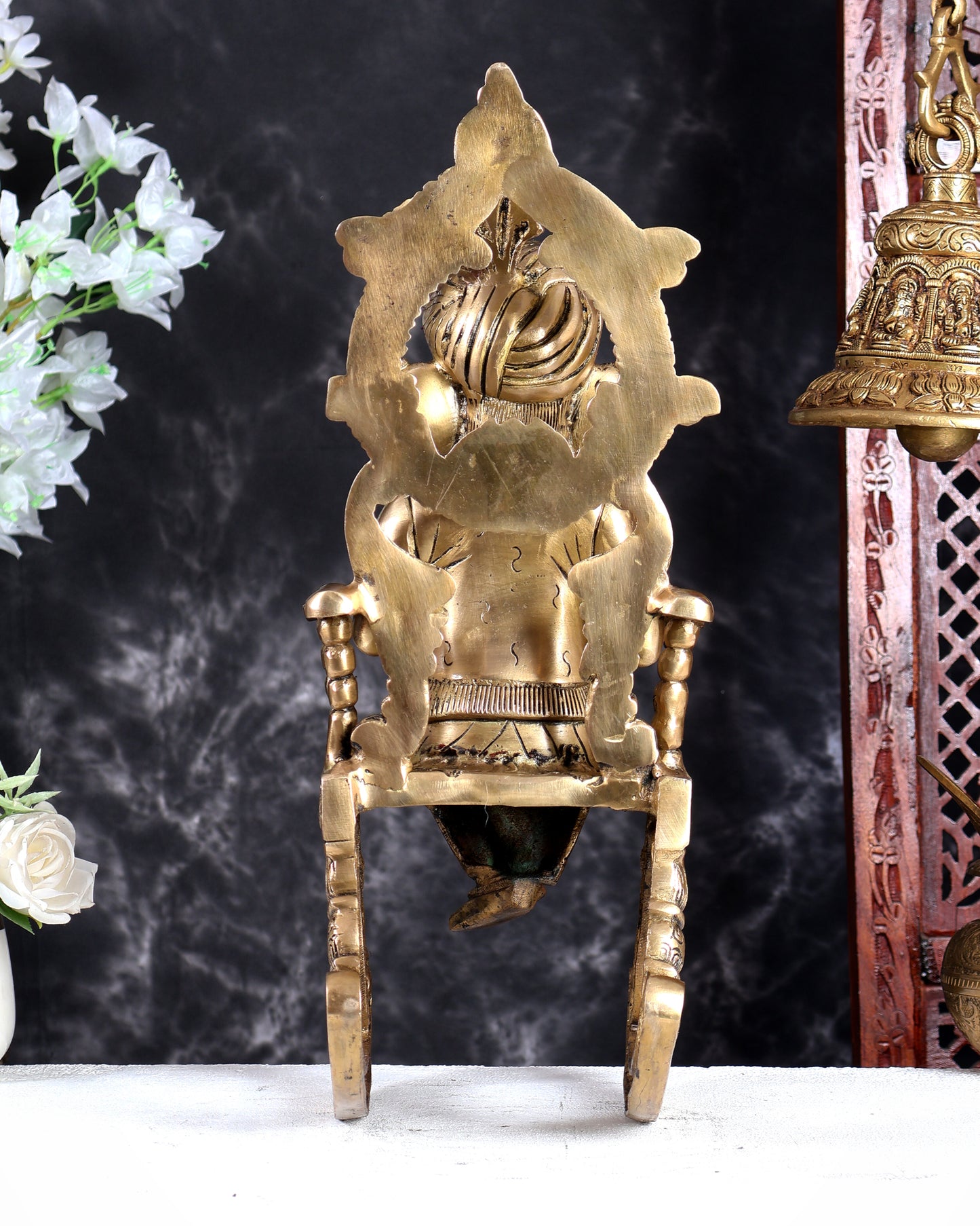 Brass Ganesha on Rocking Chair Reading Book Handcrafted Statue (17.5 Inch)