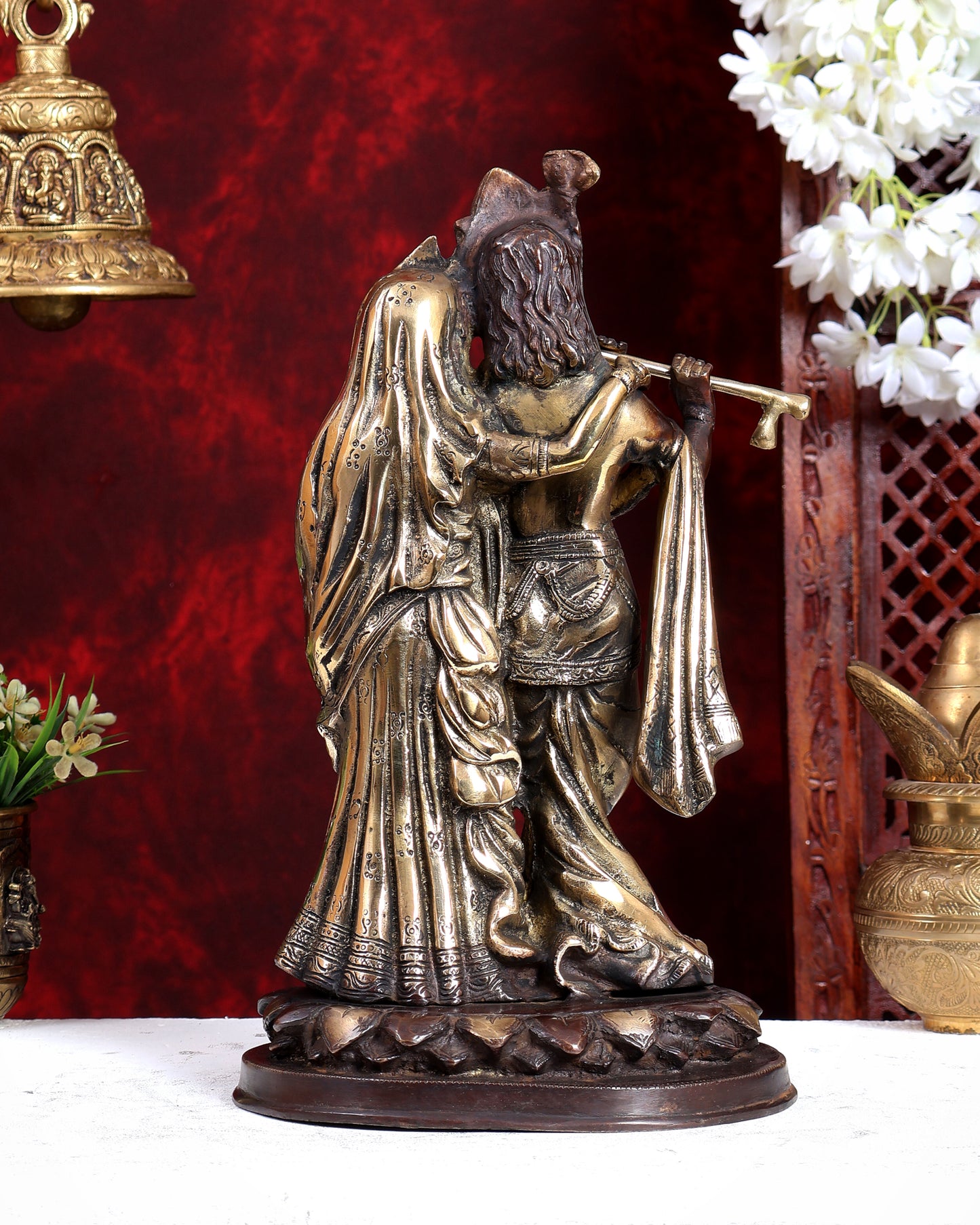 Brass Radha Krishna Together Idol – Dual Tone Brown Gold Finish (Saawle Krishna & Gori Radha Masterpiece)