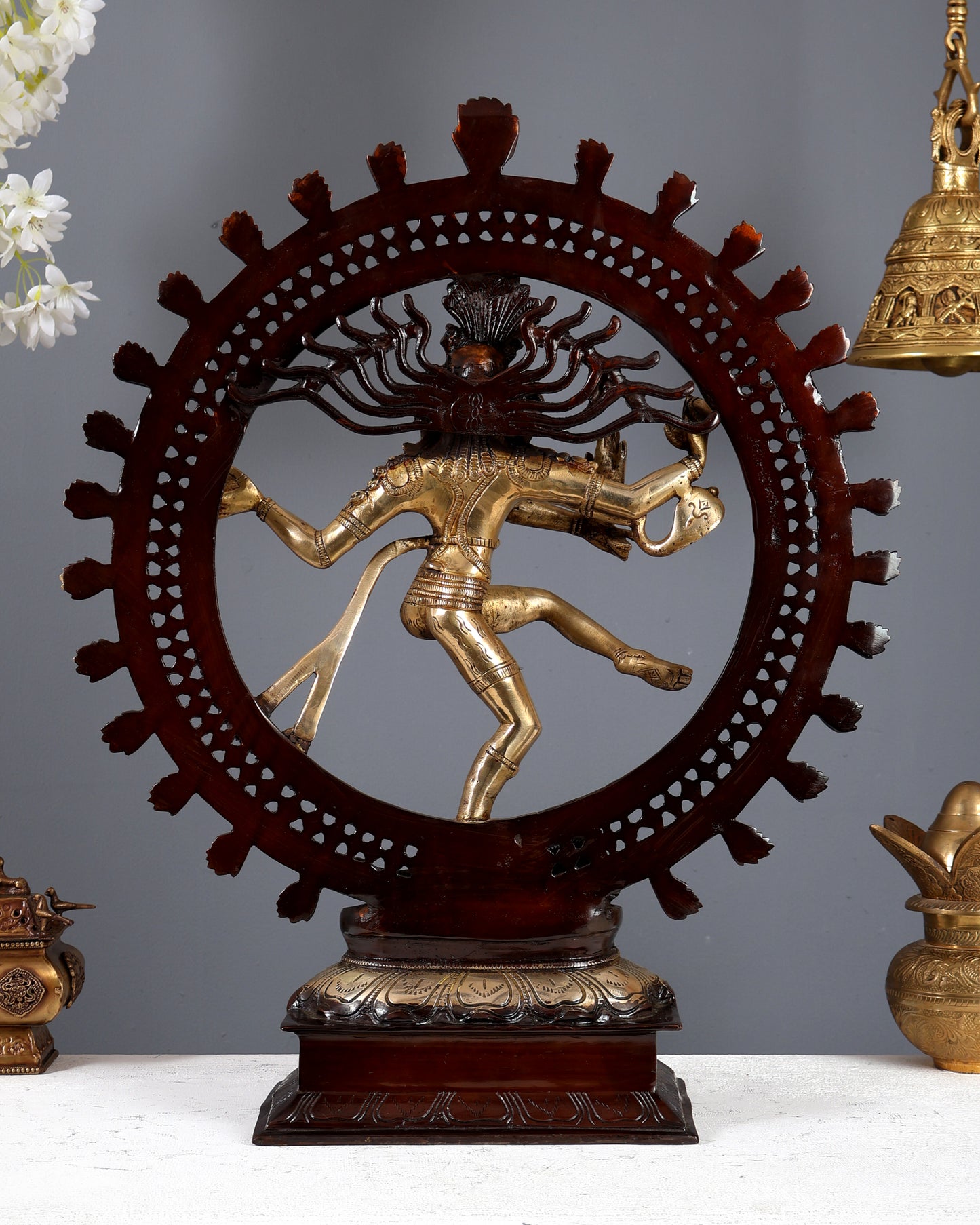 Brass Nataraja Dancing Shiva Dual Tone Sculpture – 22 Inch High Energy Lord Shiva Idol