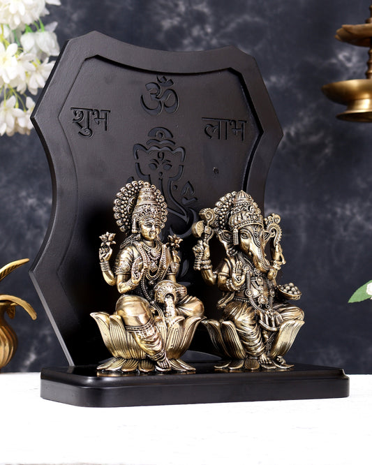 Brass Ganesha Lakshmi on Temple Frame — Diwali Gift 12 inch