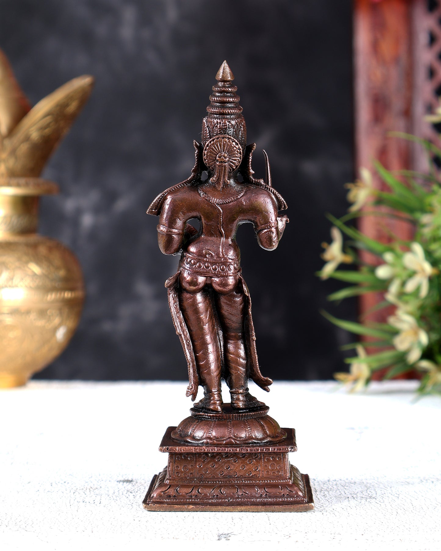 Pure Copper Standing Mariamman Idol – Handcrafted Divine Goddess Statue 5.5 inch