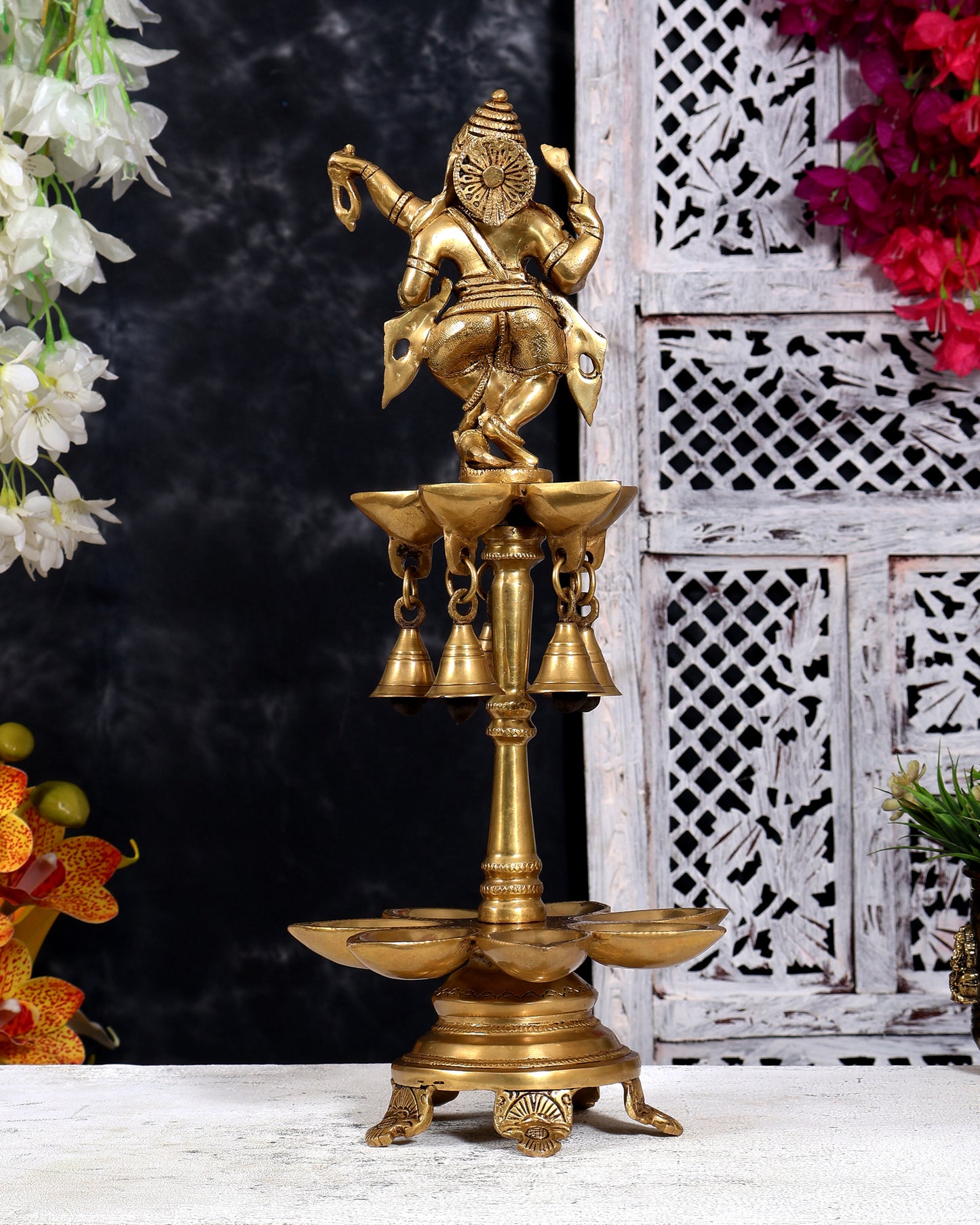 Brass Dancing Ganesha Oil Lamp — Samai Vilakku diya 17 inch
