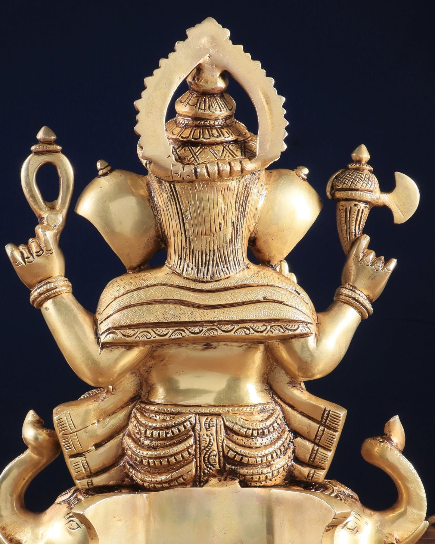 Royal Brass Lord Ganesha on Elephant Heads Aasan – 12.5" x 10" x 9" | Majestic Sculpture - Budhshiv.com