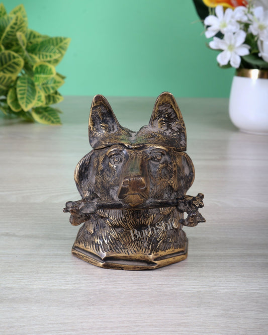Rustic Brass Dog Face Ink Pot – Vintage Decorative Desk Accessory - Budhshiv.com