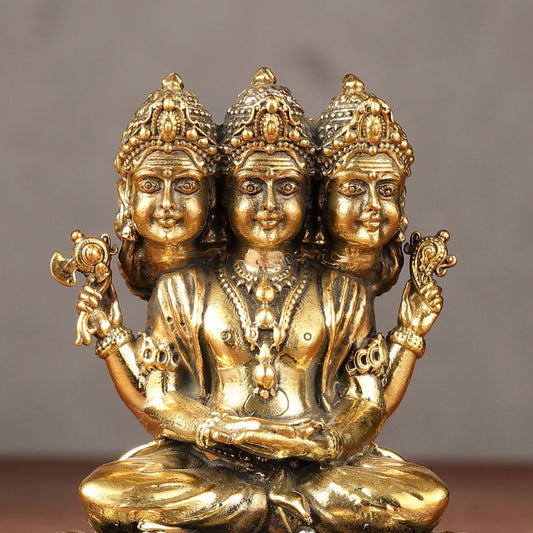 Seated Lord Brahma Lightweight Brass Idol - 3.5 - inch - Budhshiv.com