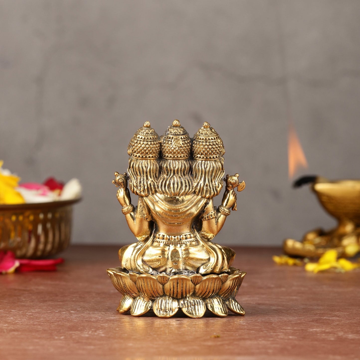 Seated Lord Brahma Lightweight Brass Idol - 3.5 - inch - Budhshiv.com