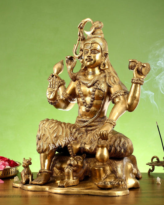 Shiva Brass Statue with Nandi - 18" Height - Budhshiv.com
