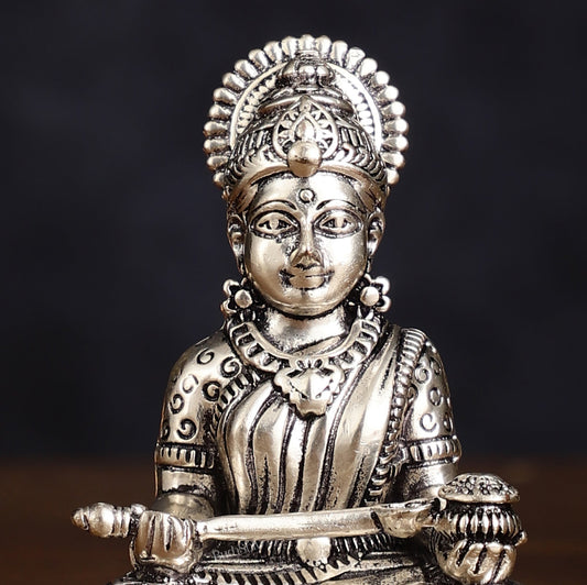 Silver Plated Brass Annapoorna Devi Idol - 3 Inch - Budhshiv.com