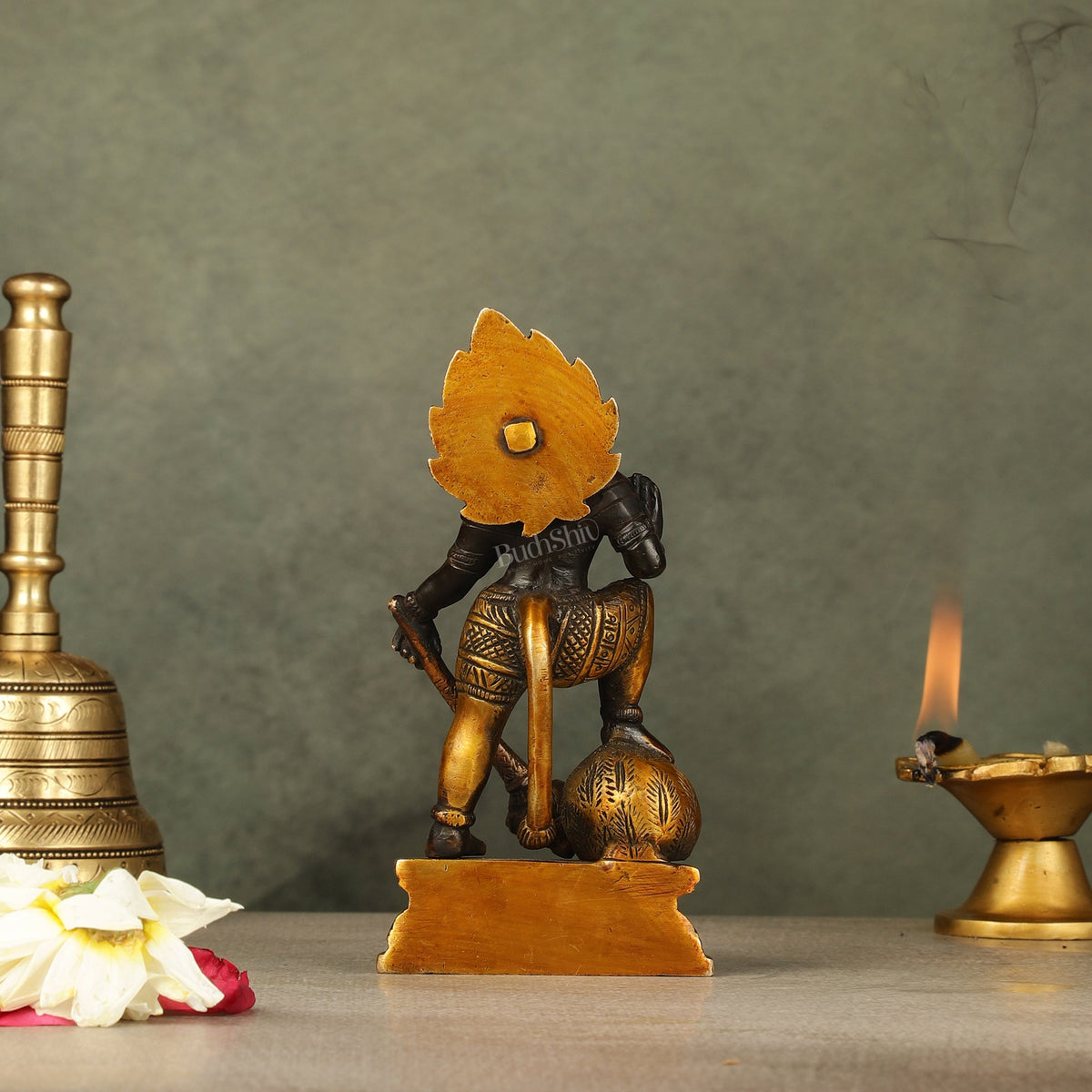 Small Pure Brass Black Standing Hanuman Idol | 6" - Budhshiv.com