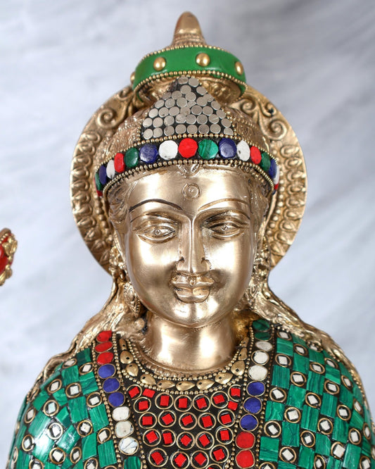 Standing Lakshmi Brass statue meenakari - 25 inch - Budhshiv.com