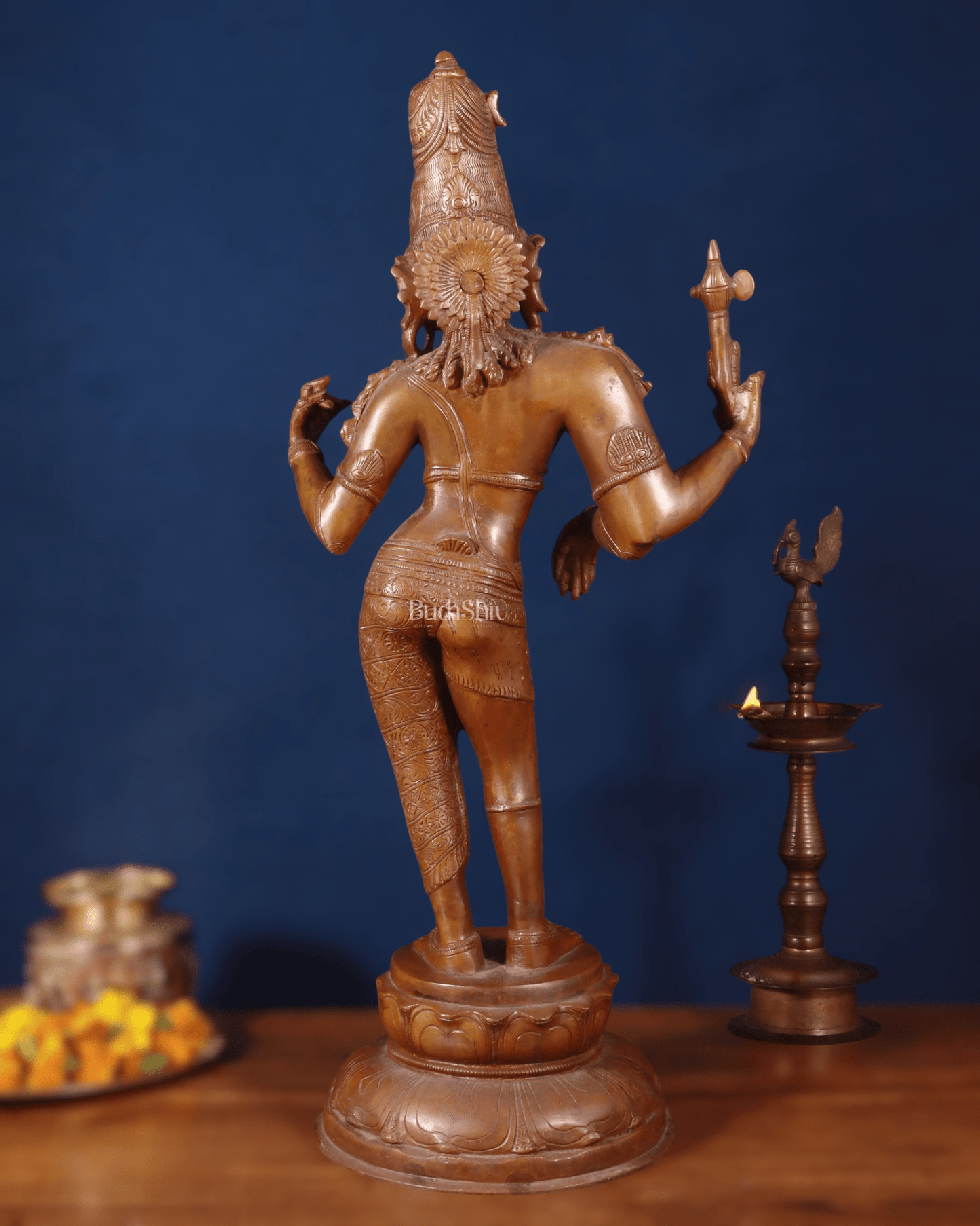 Superfine Brass Ardhanarishwara Statue - 27" Vintage Bronze Tone - Budhshiv.com