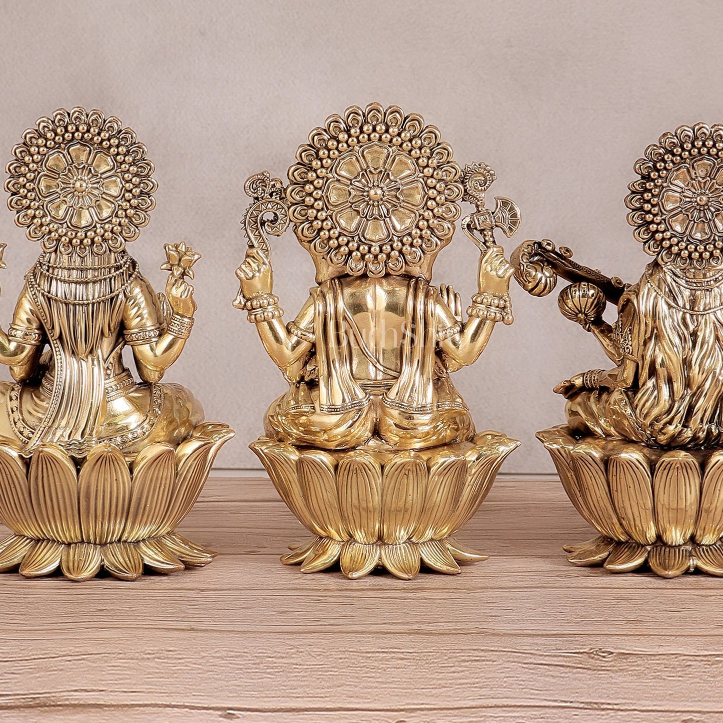 Superfine Brass Ganesh Lakshmi Saraswati Idols - 8" Tall, Set of 3 - Budhshiv.com