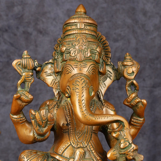 Superfine Brass Ganesha Idol Statue Murti - 12" Antique Bronze Finish - Budhshiv.com