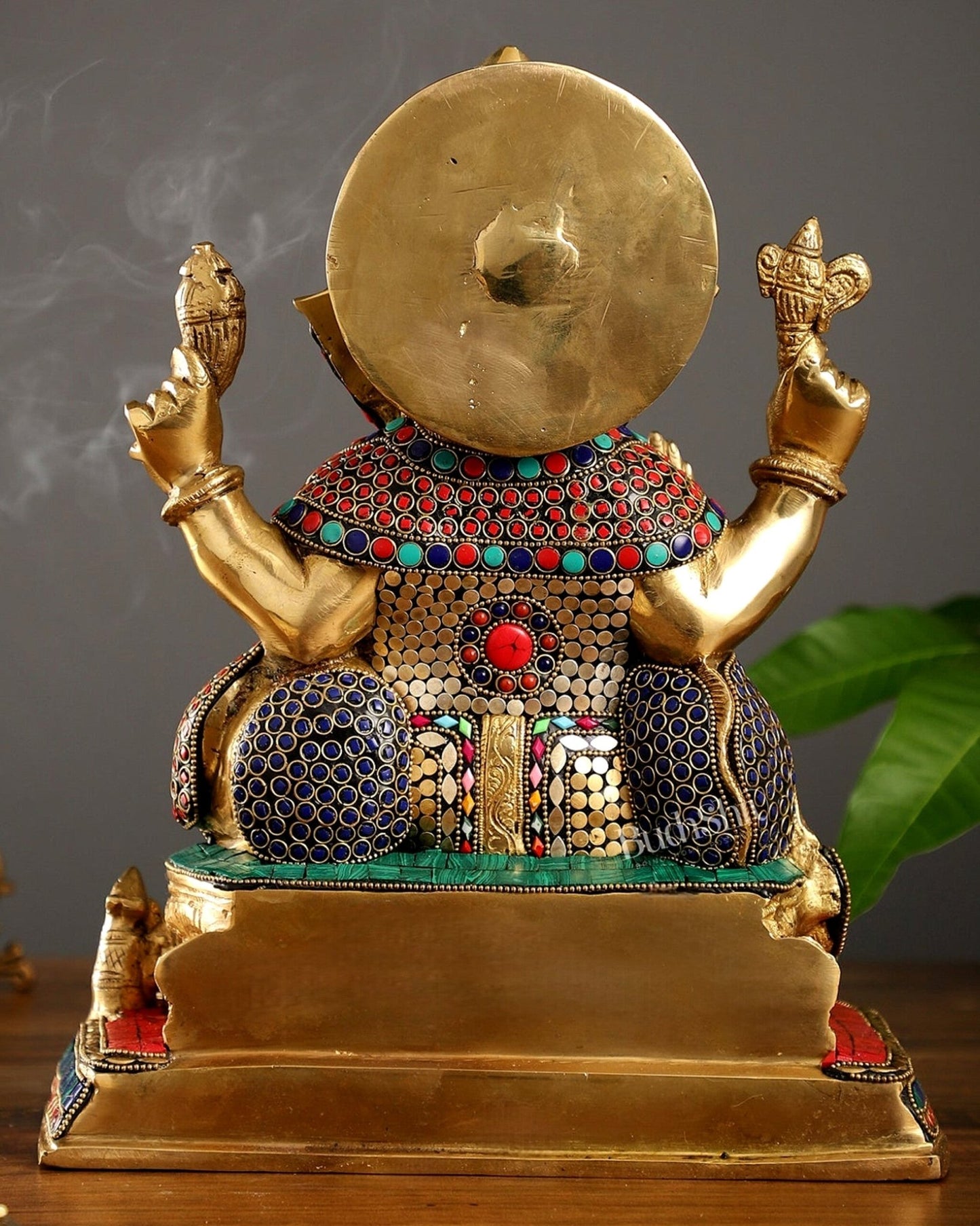 Superfine Brass Ganesha Idol with Spectacular Stonework - 13 Inch - Budhshiv.com