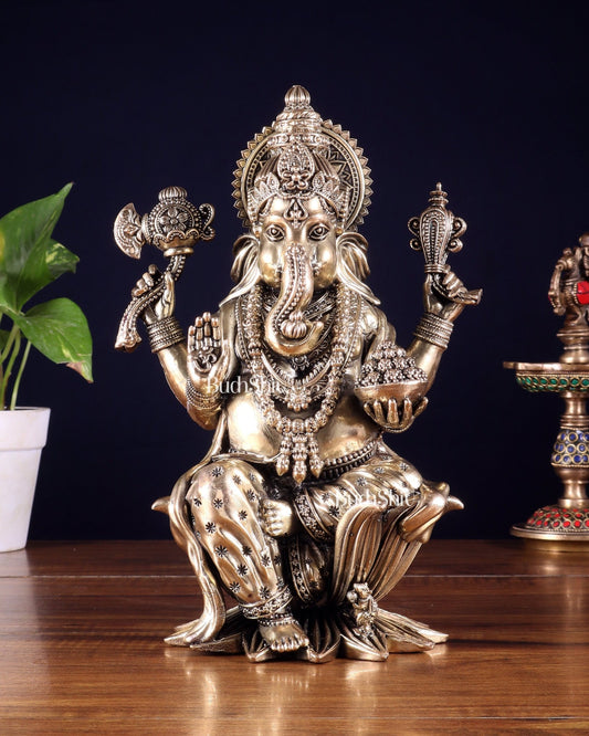 Superfine Brass Ganesha Lakshmi Idol Set – 10 Inch - Budhshiv.com