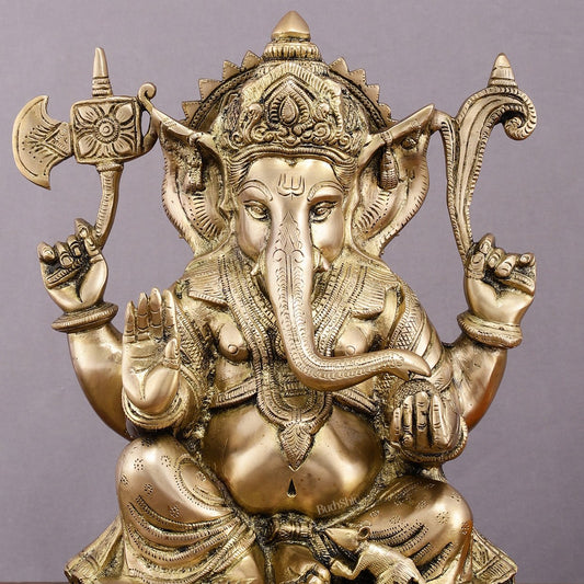 Superfine Brass Ganesha Statue - 12" Divine Blessings - Budhshiv.com