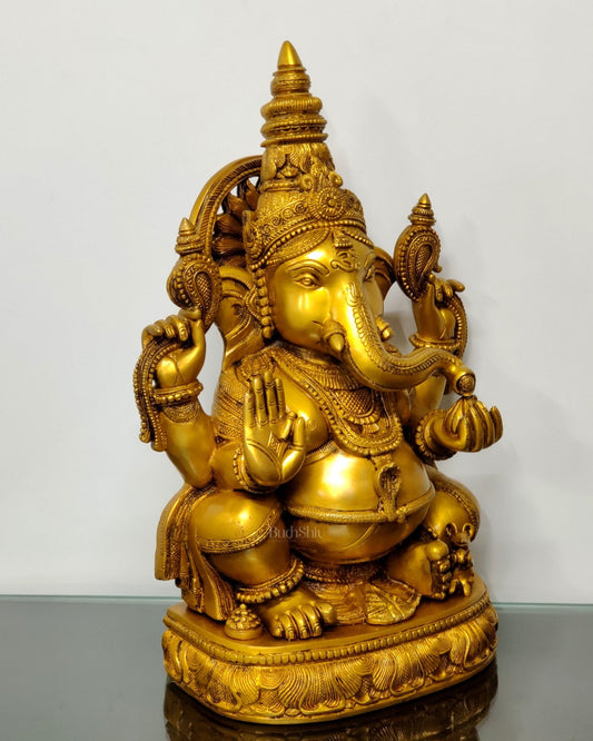Superfine Brass Ganesha Statue - 20" Tall, 23kg - Budhshiv.com