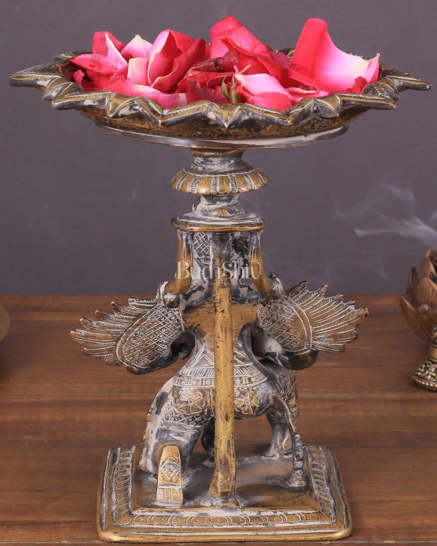 Superfine Brass Garuda Aasan Lamp - rustic tone - 6.5" Tall - Budhshiv.com