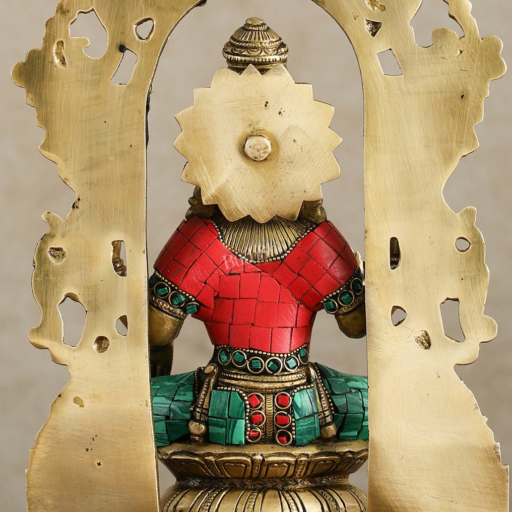 Superfine Brass Goddess Lakshmi Idol with arch Meenakari Stonework - 12 inch - Budhshiv.com