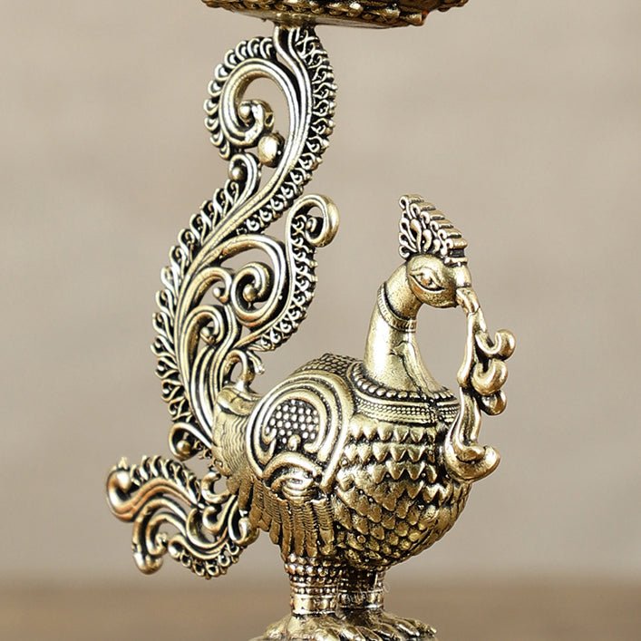 Superfine Brass Intricate Peacock Diya Oil Lamp – 5 Inch (12.7 cm) - Budhshiv.com