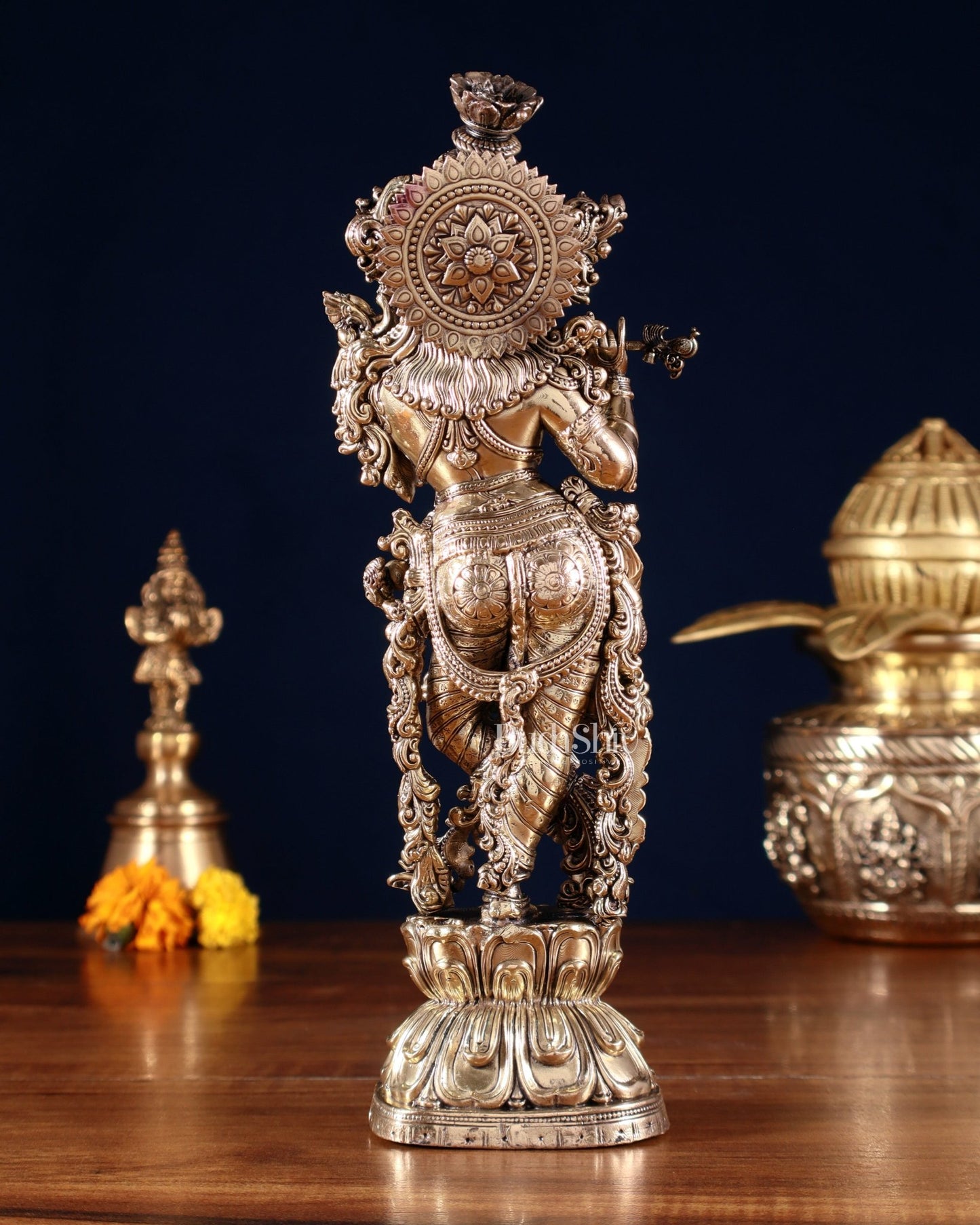 Superfine Brass Krishna Idol – 9.5” Height - Budhshiv.com