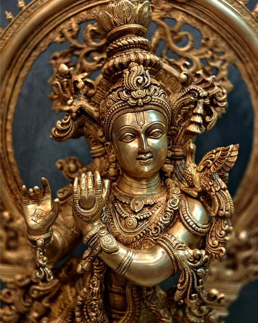 Superfine Brass Krishna Statue with Arch 32" - Budhshiv.com