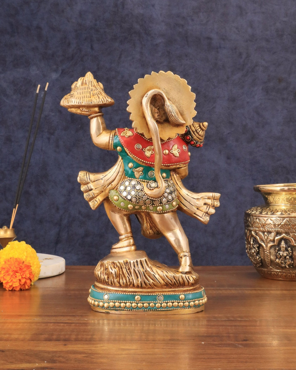 Superfine Brass Lord Hanuman with Sanjeevani Mountain 10 inch - Budhshiv.com