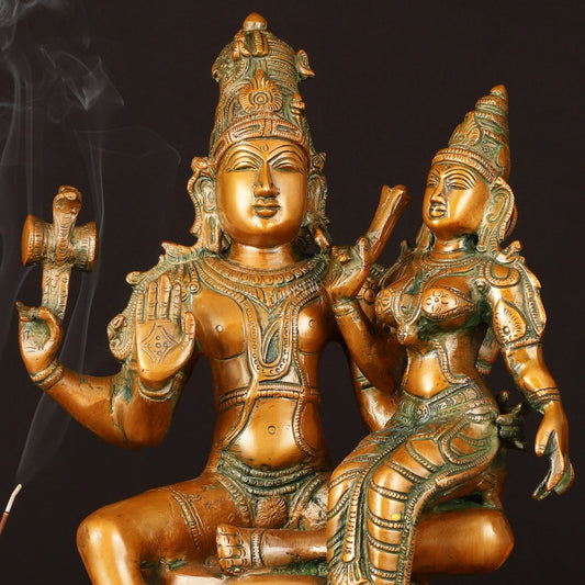 Superfine Brass Lord Shiva and Goddess Parvati Idol - 15" Height - Budhshiv.com