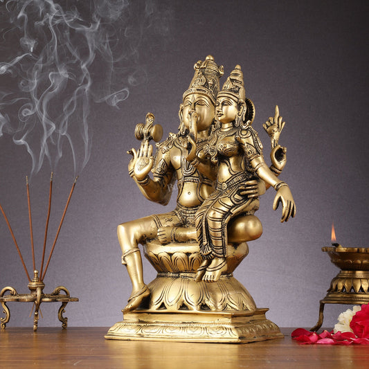 Superfine Brass Lord Shiva and Goddess Parvati Idol - 15 inch - Budhshiv.com