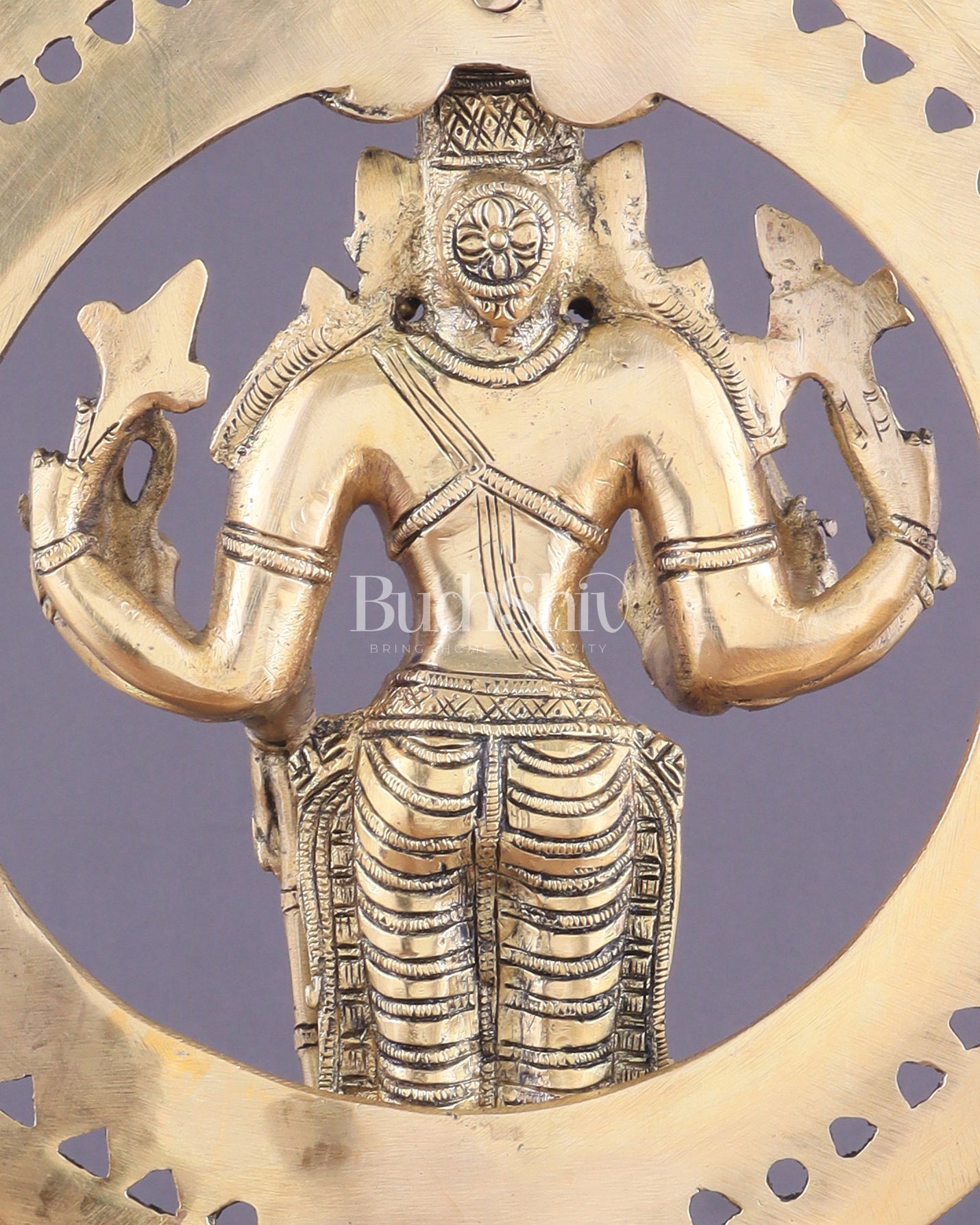 Superfine Brass Lord Vishnu Statue with Sudarshan Chakra Aura - 16.5 Inch - Budhshiv.com