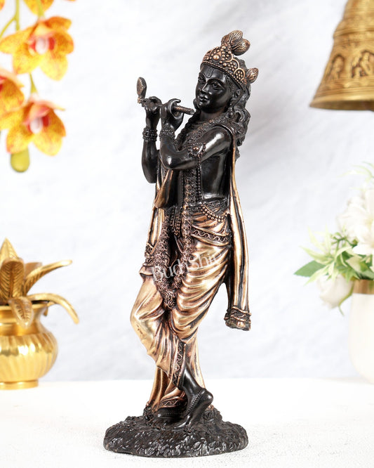 Superfine Brass Mathura Krishna Intricate Idol 10" black finish - Budhshiv.com