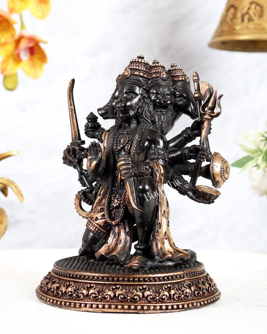 Superfine Brass Panchmukhi Hanuman Idol - 7 inch black tone - Budhshiv.com