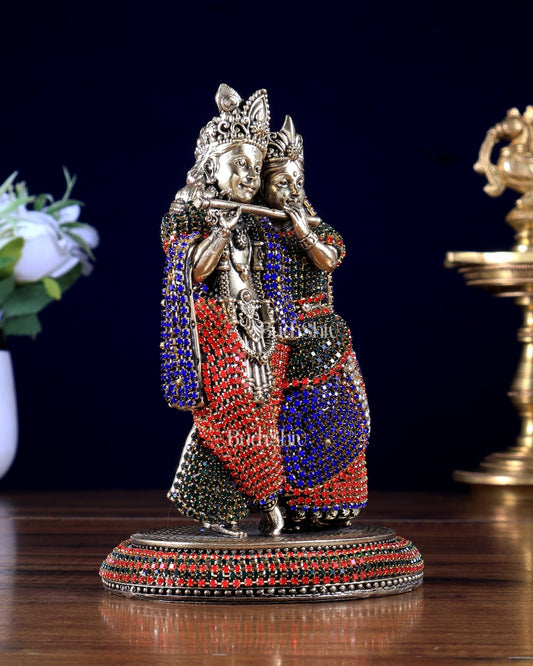 Superfine Brass Radha Krishna Idol - 6" jewellery work - Budhshiv.com