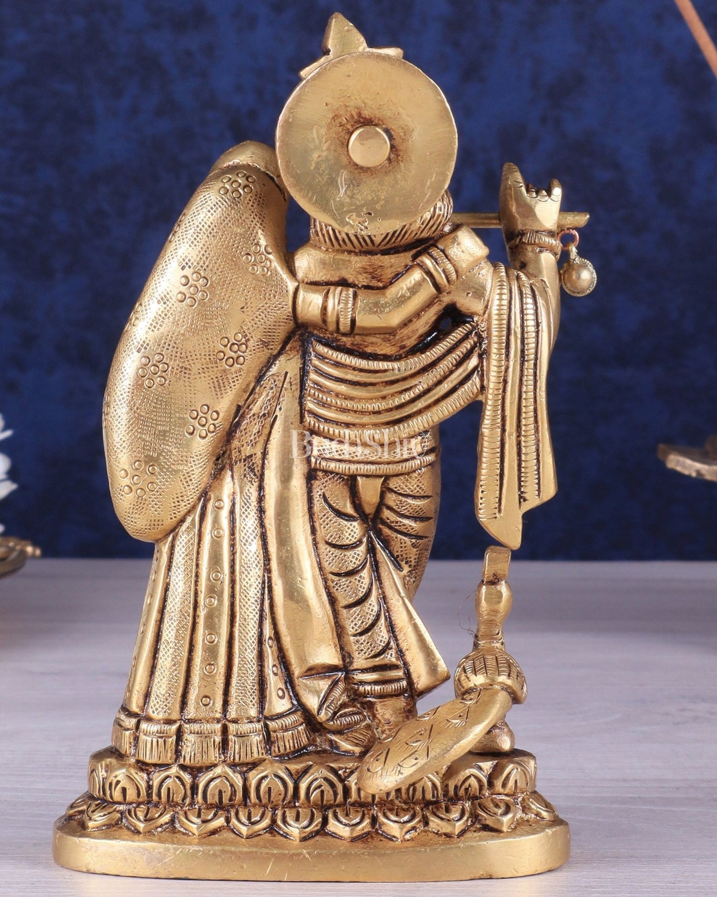 Superfine Brass Radha Krishna Idol with peacock - 6 Inch Statue - Budhshiv.com