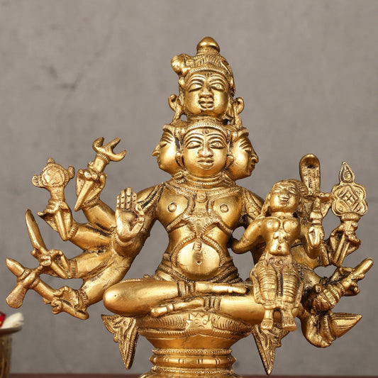 Superfine Brass Sadashiva Panchmukhi Shiva Idol - 6.5 - Budhshiv.com