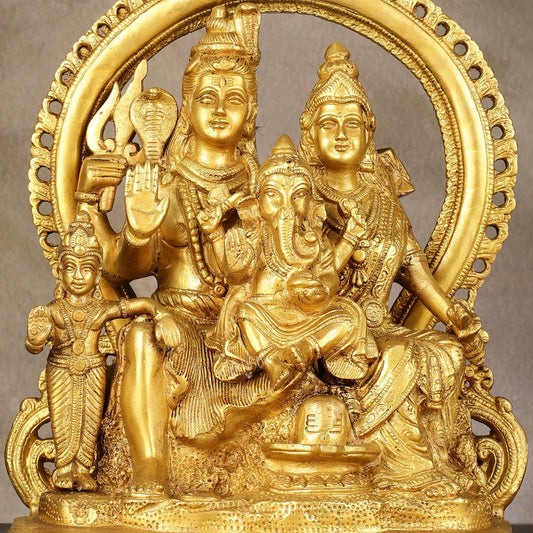Superfine Brass Shiv Parivar Idol with Frame - 12.5 inch - Budhshiv.com