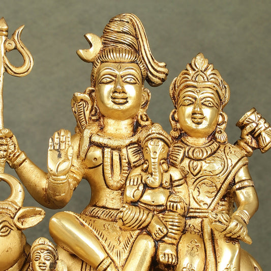 Superfine Brass Shiva Parivar Family Seated on Nandi - 8 inch - Budhshiv.com