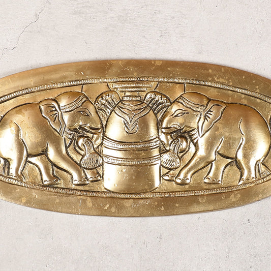 Superfine Brass Shivling with Two Elephants Wall Hanging - 10 - inch - Budhshiv.com