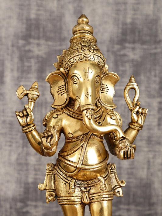 Superfine Brass Standing Ganesha Statue – 16.5 Inches - Budhshiv.com