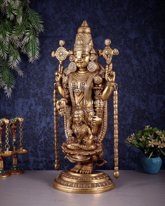 Superfine Brass Tirupati Balaji Idol with goddess Lakshmi | Height 20 inch - Budhshiv.com