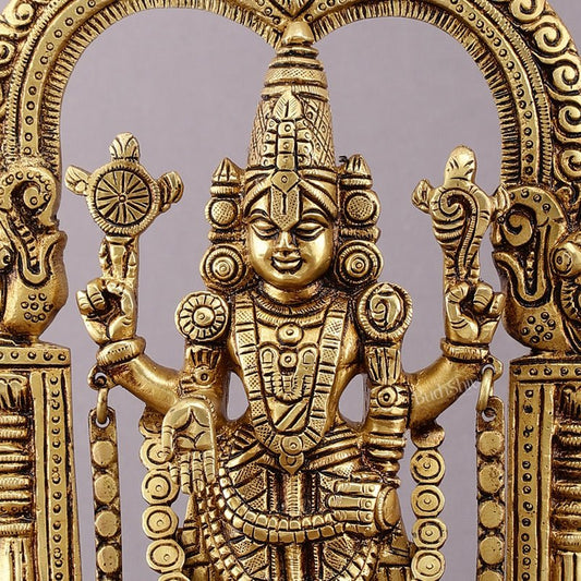 Superfine Brass Tirupati Balaji Idol with Prabhavali Frame - 12 Inch - Budhshiv.com