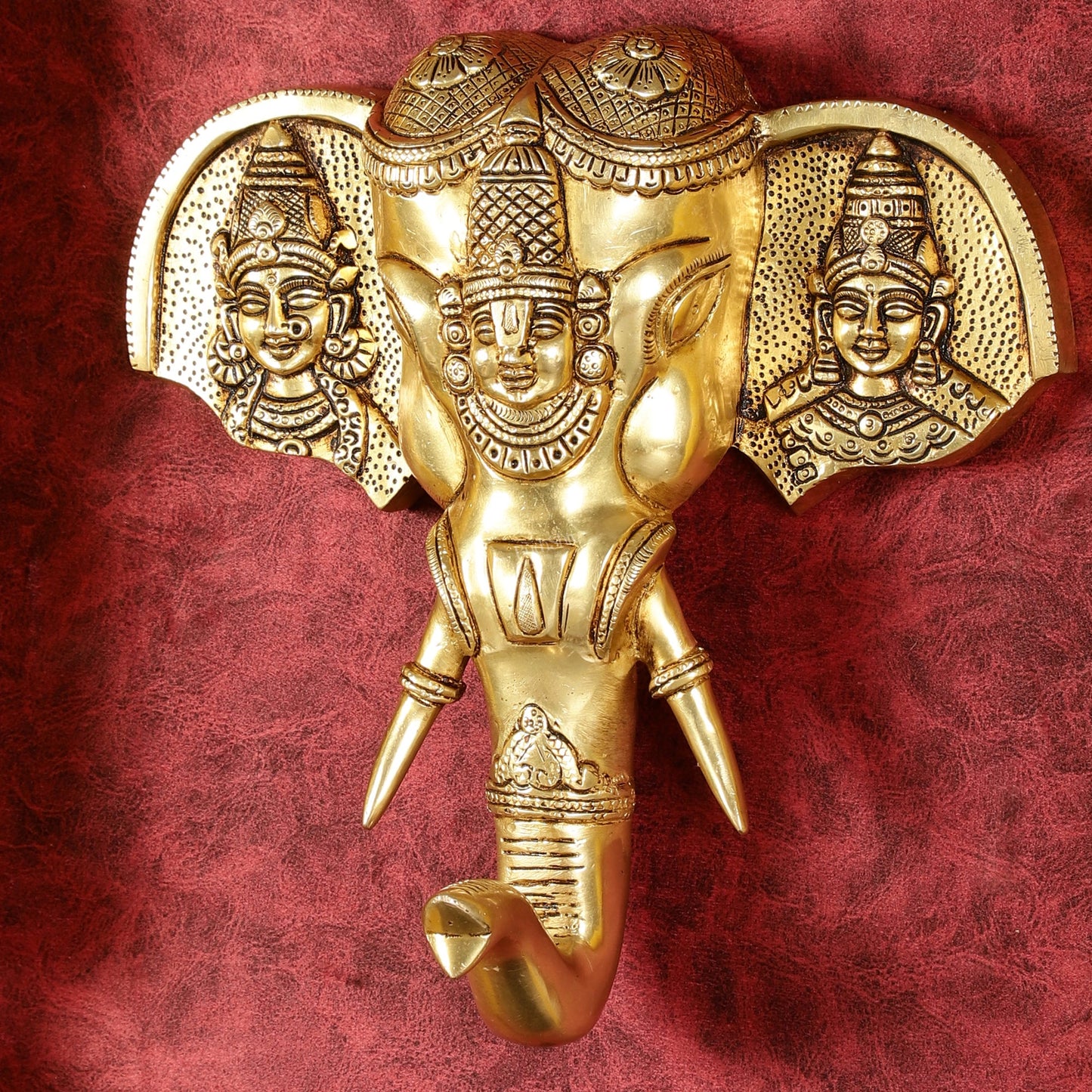 Superfine Brass Tirupati Balaji with Bhudevi and Sridevi Wall Hanging 11" - Budhshiv.com