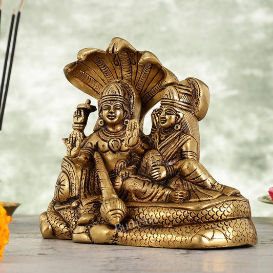 Superfine Brass Vishnu Narayan lakshmi idol 7" - Budhshiv.com