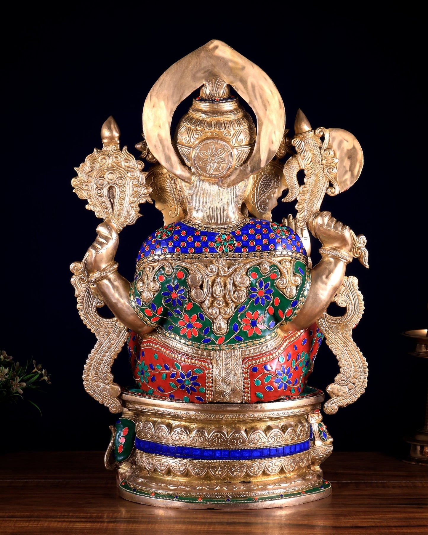 Superfine Handcrafted Brass Ganesha Statue 23 inch floral stonework - Budhshiv.com