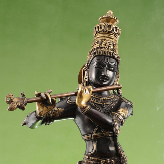 Superfine Krishna with Cow Statue - Handcrafted Brass, 26" Tall, 27kg - Budhshiv.com