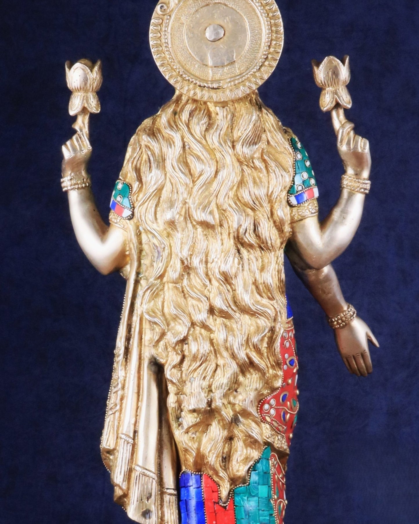Superfine Standing Lakshmi Brass statue meenakari - 25 inch - Budhshiv.com